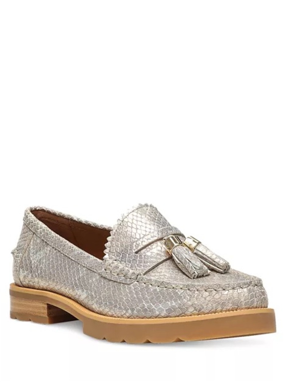 $228 like new with box Donald Pliner Metallic Gold Snake Tassel Loafer Size 8.5